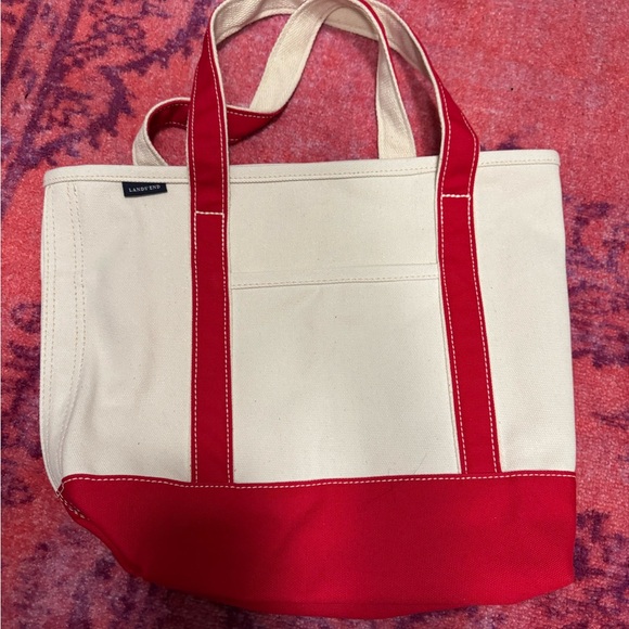 Lands' End Red and Cream Boat Tote - Picture 4 of 8
